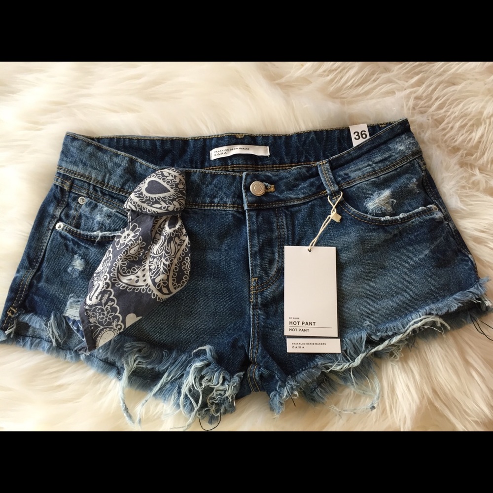 Zara denim distress shorts paisley inlay NWT Sz 2
